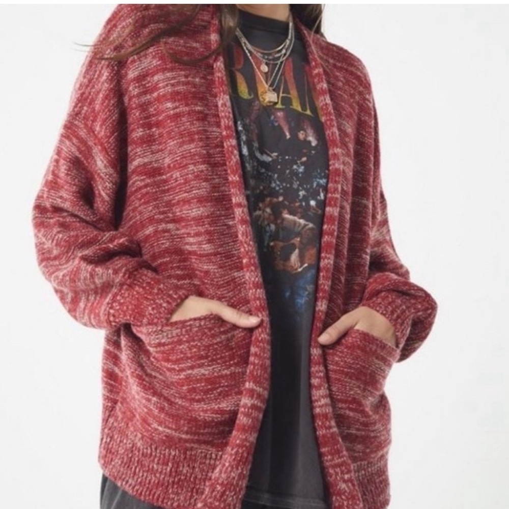 Urban Outfitters Marled Red and Tan Open Front Medium Cardigan